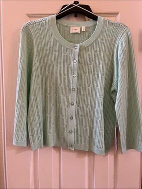 Cyrus Pastel Mint Button-Front Cardigan-3/4 Sleeve